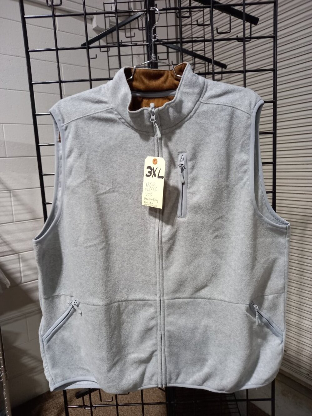 Fleece Full Zip Vest with Corduroy Collar - Heather Gray